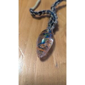 Handmade Blown Glass Spiral Pendant Necklace Braided Hemp Cord Boho Multicolor